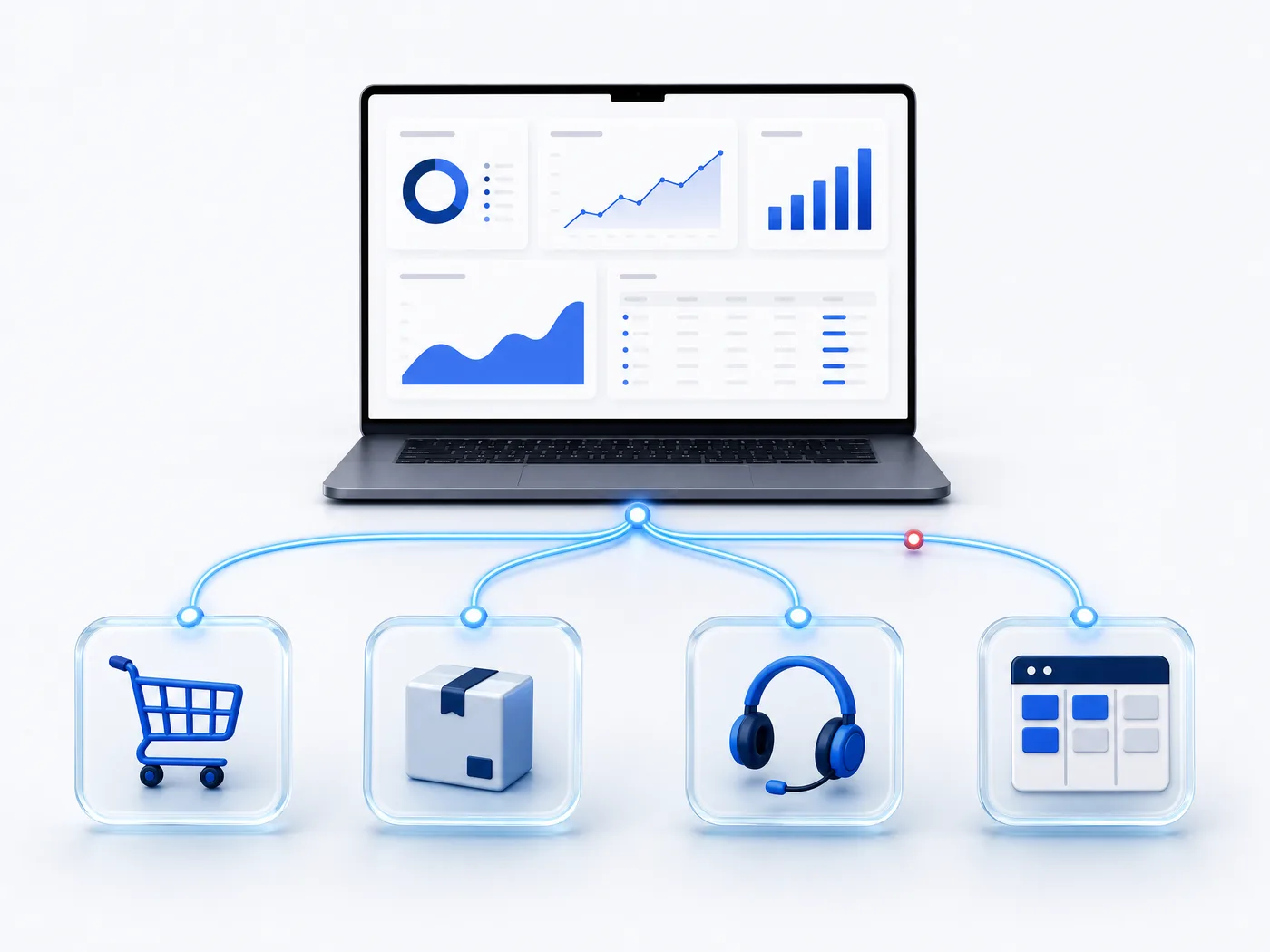 Plataforma Okus Connect conectando os módulos de vendas, compras, SAC e projetos